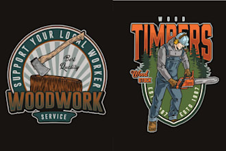 do retro hand drawn woodwork sawmill logo