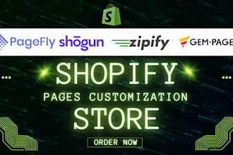design shopify landing page, one product store, pagefly gempages shogun zipify