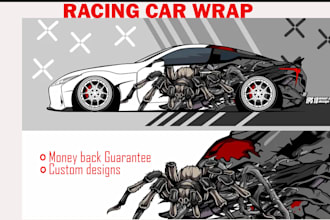design a car wrap for racing, livery car wrap, itasha car wrap, vehicle wrap