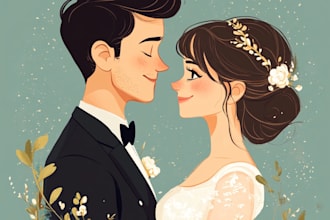 draw a couple portrait, wedding illustration