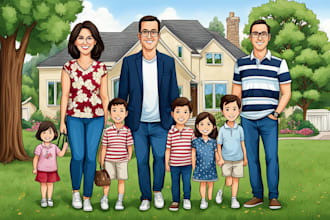 draw your family portrait as a cartoon