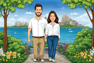 draw cartoon couple portrait