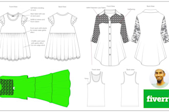 create custom ladies dress designs, tech pack and fashion sketch