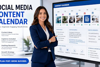 create a strategic social media content calendar with captions and hashtags