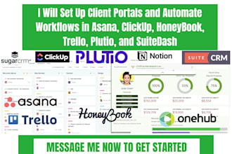 set up client portal automate workflows in asana clickup honeybook trello plutio