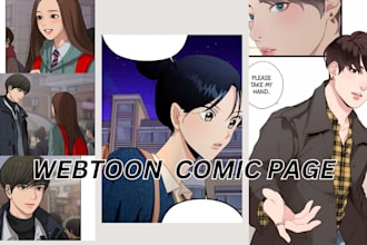draw webtoon panels in anime or manga style, webcomic, webtoon comic page