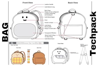 design custom bags, backpacks, handbags with detailed tech packs