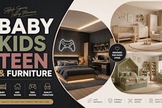 create premium nursery, kids and teen furniture renders