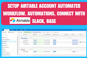 setup professional airtable account, do workflow automations, integrate slack