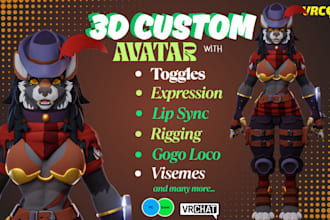 create custom vrchat avatar, 3d furry nsfw vtuber model for animaze vseeface