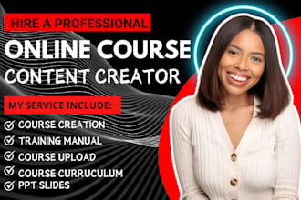 create online course content creation, lesson plan, training manual, workbook