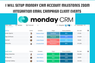setup monday CRM account milestones zoom integration email campaign client event