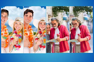 draw cute couple, family, group picture in 3d disney illustration within 24 hrs
