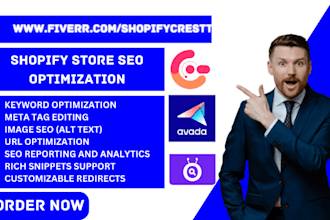 setup shopify store SEO optimization avada searchpie tiny ant sherpas tapita