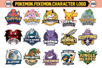custom pokemon, fakemon, funkos, anime, chibi art, and character logo design