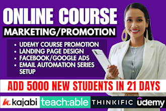 do udemy online course promotion, teachable kajabi course, thinkific marketing