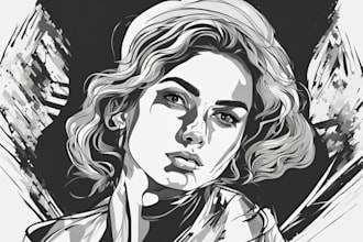 create a vector art portrait black and white