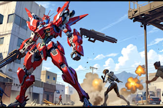 make gundam, transformers, mecha robot in anime manga style