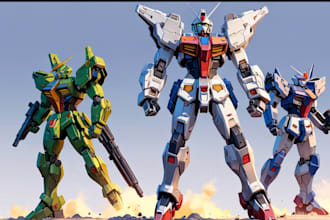 draw mecha gundam and humanoid character concept for you