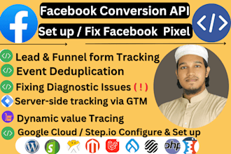 set up or fix facebook pixel, meta pixel conversion API via google tag manager