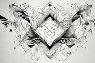 create black and white geometric artistic tattoo design