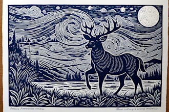 create awesome linocut illustration or linocut imitation
