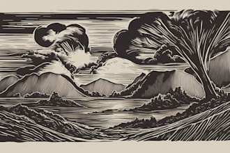 engraving linocut style digital drawing art