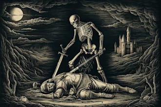 draw detailed dark art illustration with engraving style