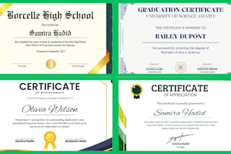 design completion, appreciation, degree, award and achievement certificate