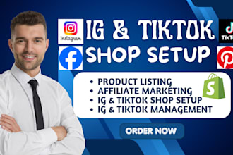 setup tiktok shop setup instagram shop facebook shop and boost instagram ads