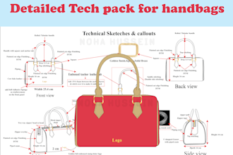 design a detailed tech pack for your handbag