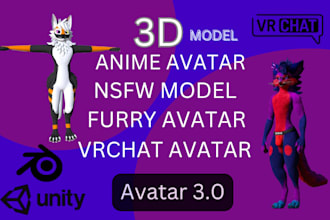 custom vrchat avatar, 3d model, vrc character, avi, furry vr chat outfits, unity