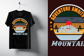 create vintage summer hiking nature and typography t shirt design