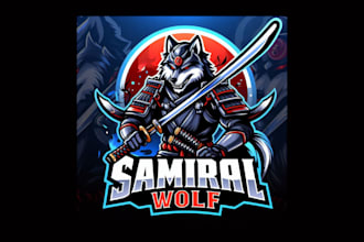 do creative samurai wolf mascot logo with express delivery