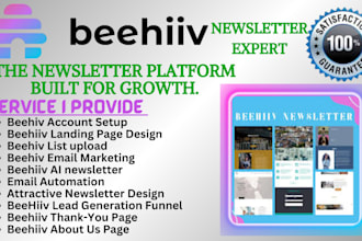 design editable beehiiv newsletter, beehive landing page, beehiiv account setup