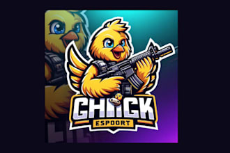 do unique chick with gun mascot logo for your brand