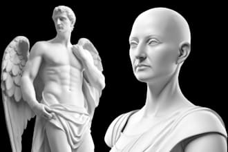 draw custom white marble sculpture art in greek style