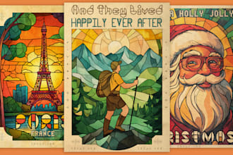 create stunning vintage stained glass posters