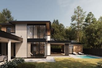 do 3d architectural exterior render in 3ds max, corona renderer and d5 render