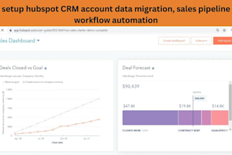 setup hubspot CRM account data migration, sales pipeline workflow automation