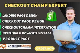 design checkout champ landing, integrate shopify, woocommerce