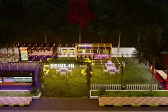 design drive through restaurant,outdoor party event,beer garden,exterior render