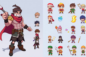 do 2d character animation sprite sheet, game asset indie game, cartoon character