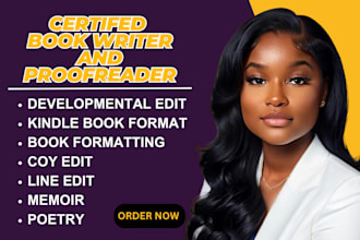 do a dynamic proofread poetry, memoir, developmental edit line edit  book writer