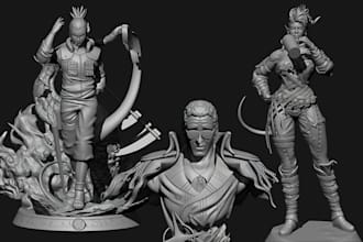 sculpt 3d character models for stl 3d printing anime figures in zbrush, blender