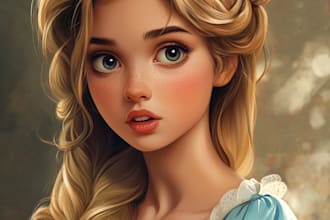 do a portrait in semi realism disney cartoon style