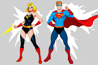 draw custom couple superhero pop art portrai