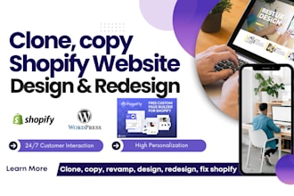 clone shopify copy, revamp design and redesign shopify store