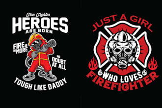 do custom skull firefighter logo and t shirt design