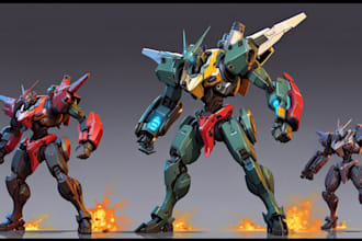 design robots and concept art of futuristic mecha